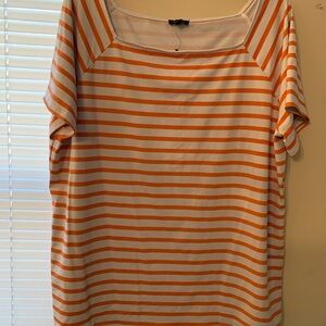 Talbots Orange and White Striped Short Sleeve Top